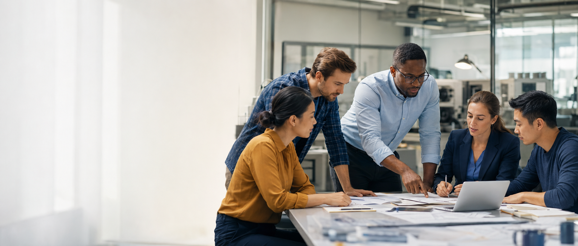 Professionals collaborating in a modern workplace